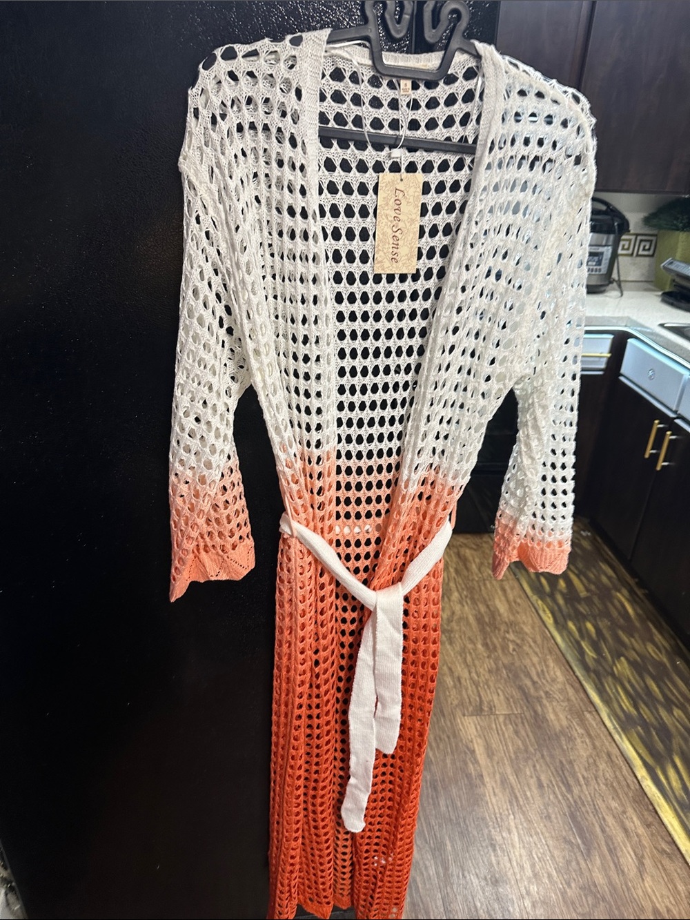 Love Sense White Coral Ombre Crochet Long Cardigan Swim Cover-Up Size [M]